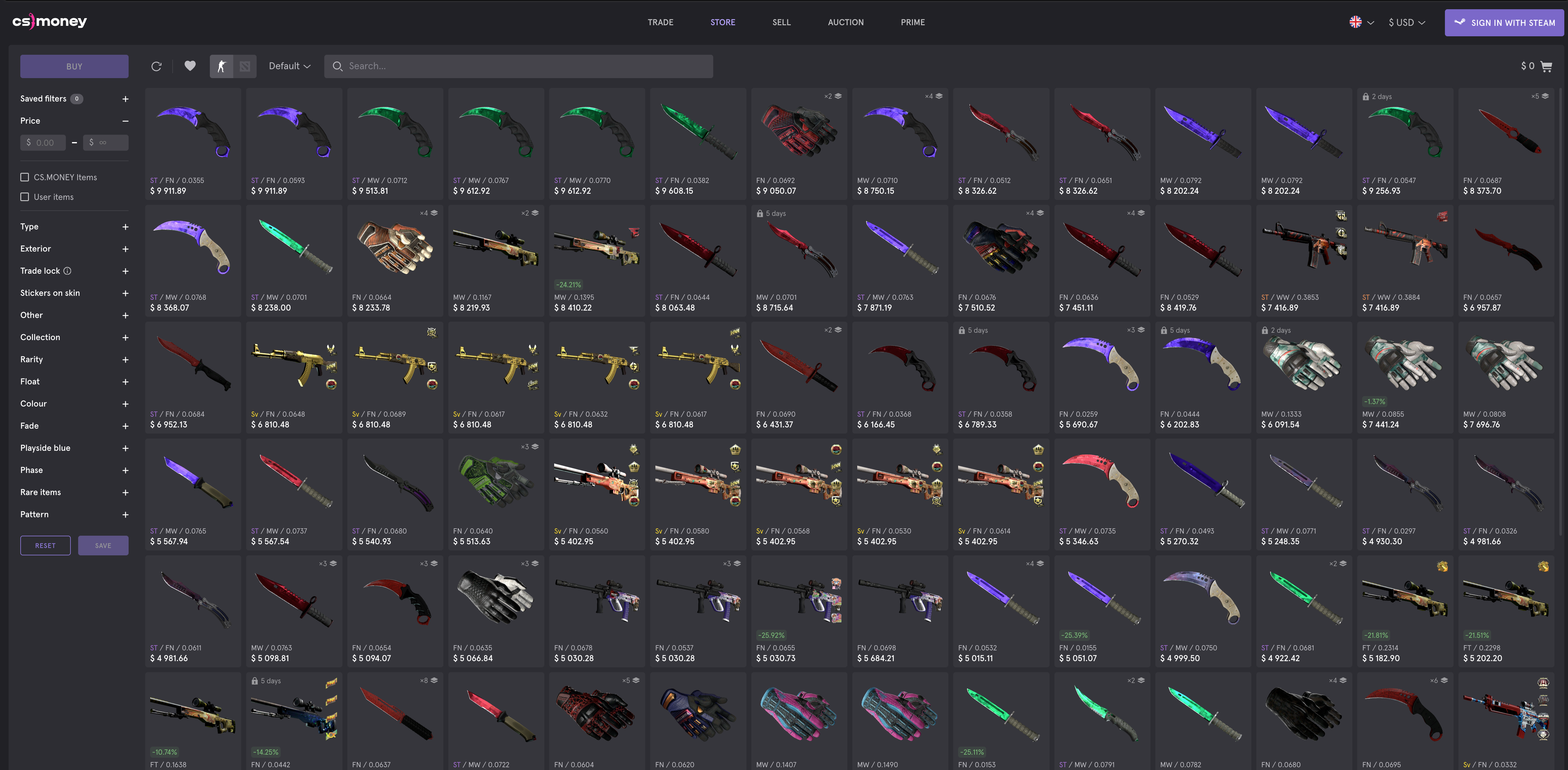 cs.money after redesign (2022) — new marketplace catalog